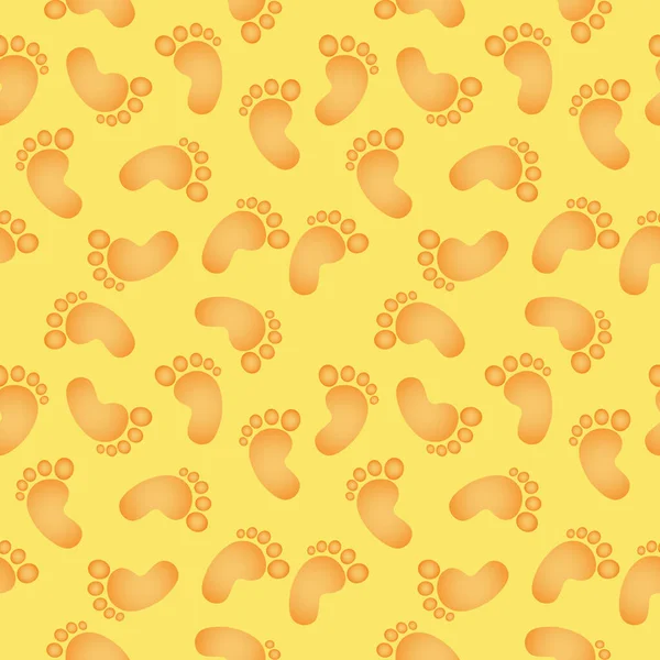 Оранжевые Отпечатки Детских Ног Желтом Фоне Бесшовный Фон Дизайна Упаковки — стоковый вектор