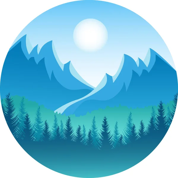 Mountain Landscape Morning Trees Background Blue Mountains Logo Environmental Advertising — Stockvector