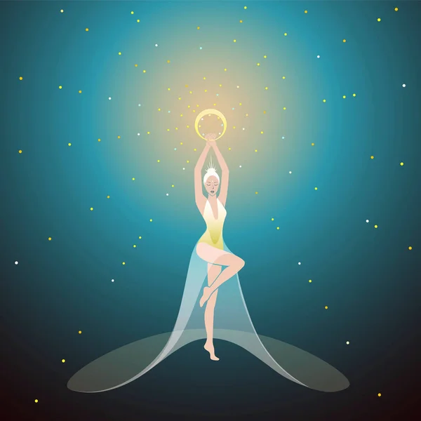 Bir kadın tef ile meditasyon dansında gradyan mavi arka planda