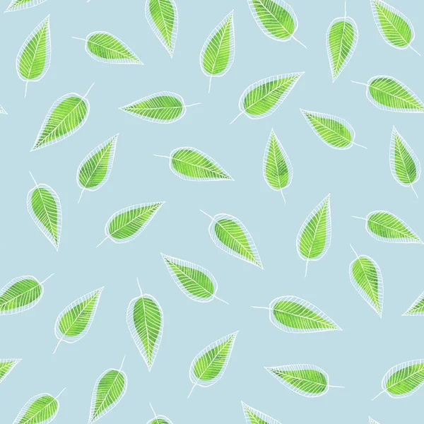 Pattern Green Leaves Grey Background — Stock Photo, Image