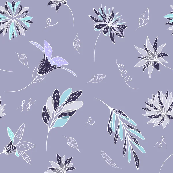 Patrón Con Flores Azules Blancas Sobre Fondo Púrpura — Foto de Stock