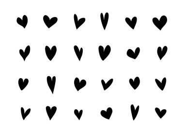 Kara kalp simgeleri ayarlandı. Vektör basit kalp şekilleri