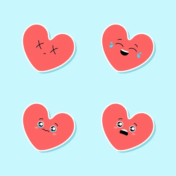 Conjunto Lindos Corazones Rosas Emoji Etiqueta Engomada Personaje Emocional Dibujos — Archivo Imágenes Vectoriales