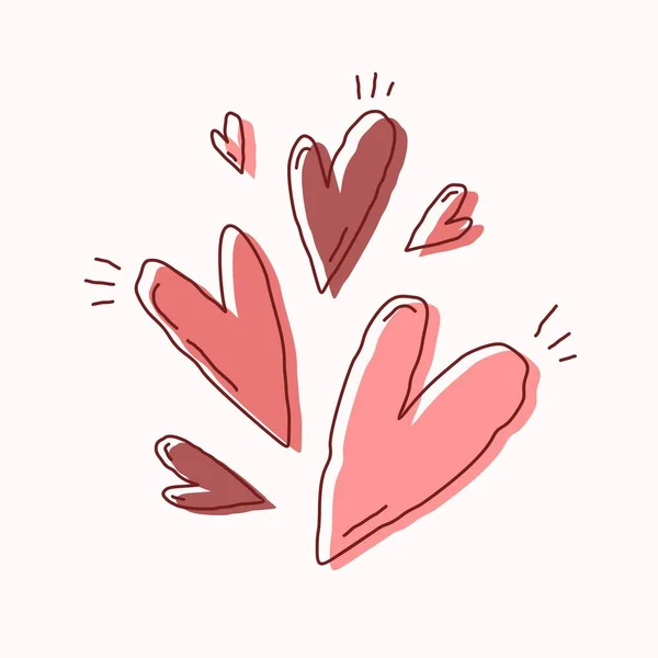Doodle Hearts Hand Drawn Heart Shapes Flat Vector Illustration — Stock Vector