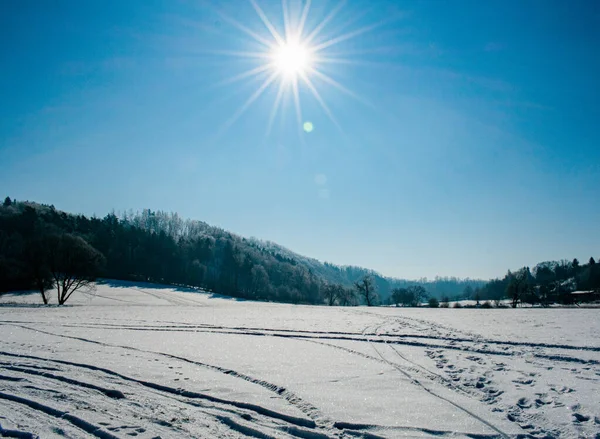 Paesaggio Invernale Con Neve Radnice Berounka — Foto Stock