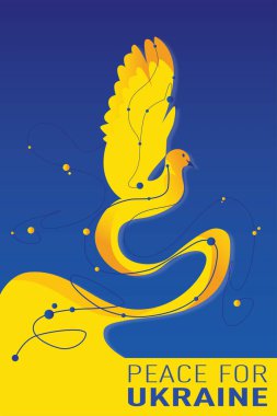 Ukrayna bayrağının arka planında barışın sembolü olarak güvercin. Tasarım düz bir biçim kullanır. Bu tasarım barış şablonu olarak kullanmak için uygundur.