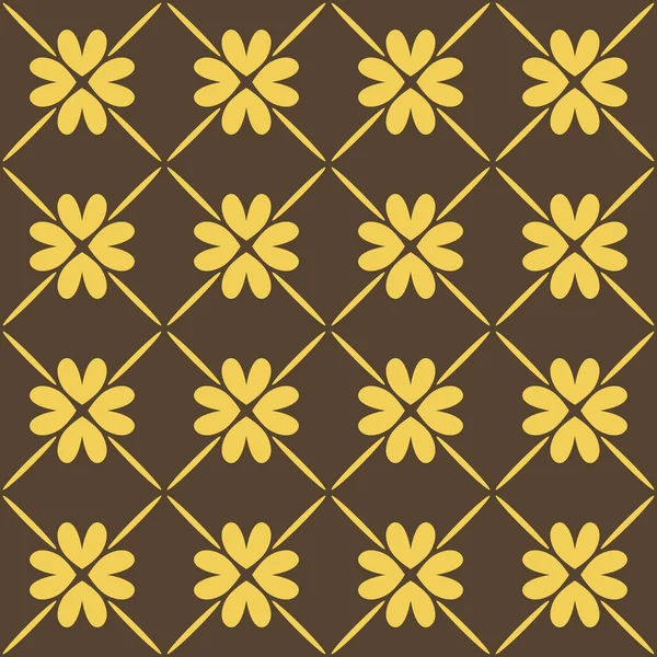 茶色の黄色の花の生地パターン — ストックベクタ