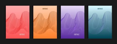 Gradyan renge sahip asgari çizgi dalga arkaplanı kümesi