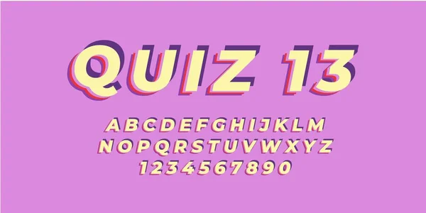 Quiz Text Alfabet Font Effect Met Platte Kleur — Stockvector