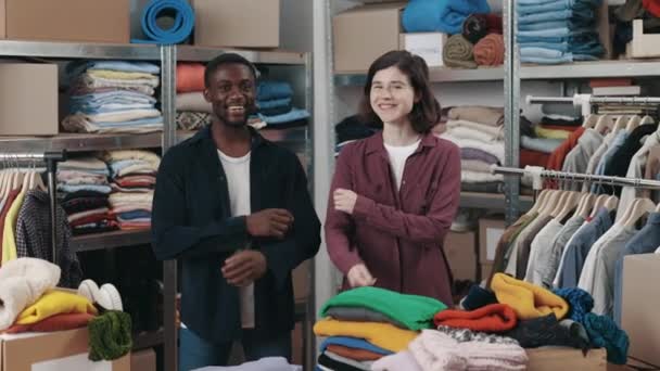 Portrait Diverse Volunteers Looking Camera Posing Arms Crossed While Working — Stockvideo