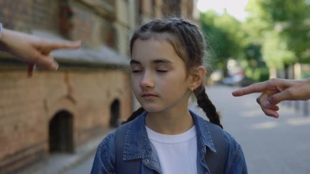 Close Abusing Little Girl Getting Bullied School Sad Girl Standing — Vídeos de Stock