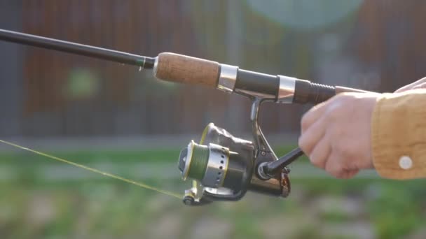 Fishermans Hands Reels Fishing Rod Has Caught Fish Hook Reels — 비디오