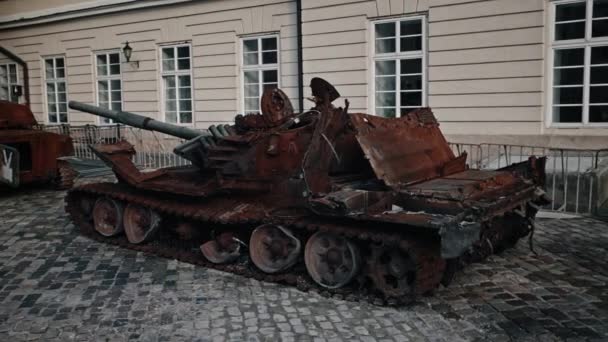 Lviv Ukraine August 2022 Destroyed Russian Military Equipment Display Rynok — 비디오