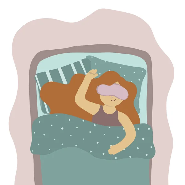 Girl Bed Sleeping Mask — Stock Vector