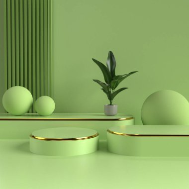 3D Render podyumu satılık ürün için yeşil