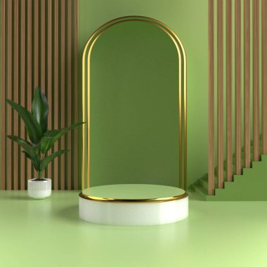 3D Render podyumu satılık ürün için yeşil