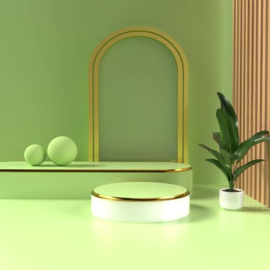 3D Render podyumu satılık ürün için yeşil