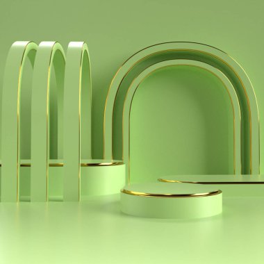 3D Render podyumu satılık ürün için yeşil
