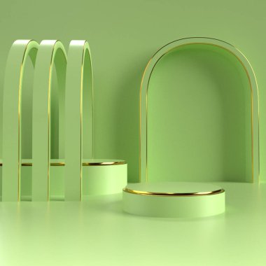 3D Render podyumu satılık ürün için yeşil