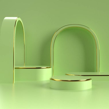 3D Render podyumu satılık ürün için yeşil