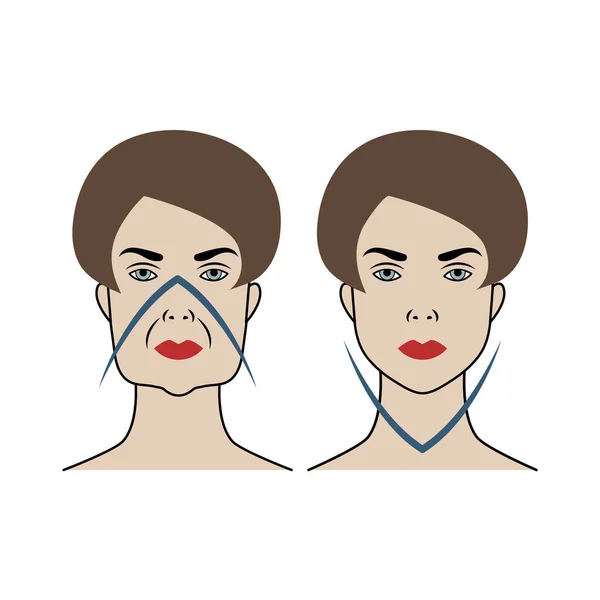 Levage Visage Féminin Comparaison Femme Avant Après Restauration Ovale Faciale — Image vectorielle