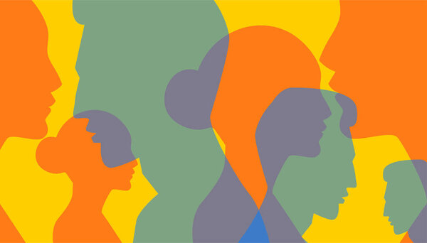 Знамя с мужчинами и женщинами. Сведения о людях. Векторная иллюстрация