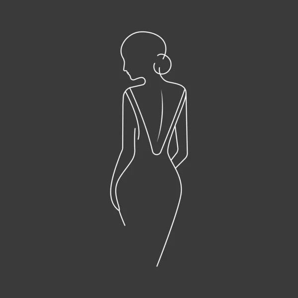 Female Line Beautiful Back Silhouette Beautiful Girl Evening Dress Vector — Stock Vector