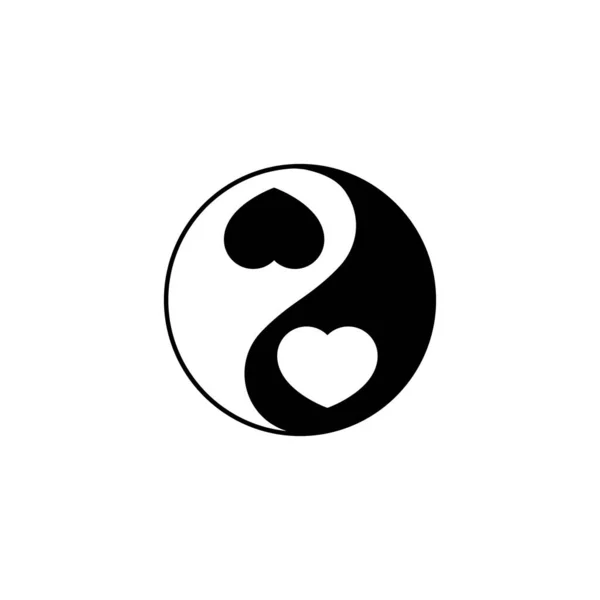 Segno Yin Yang Con Cuori Bianco Nero Simbolo Amore Icona — Vettoriale Stock