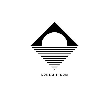 Beyaz zemin üzerinde izole edilmiş güneş ve dalga geometrik ikonu. Yaz tatili logosu. Tatil, spa, masaj sembolü. Vektör tasarımı