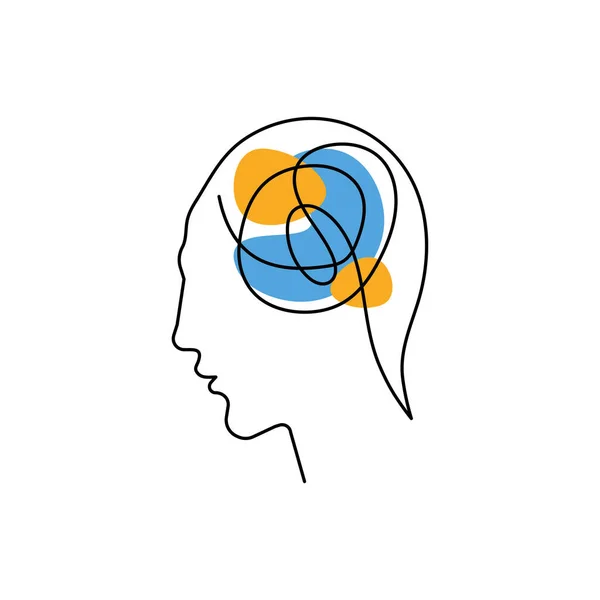 連続線で描かれた男のプロフィール 脳の概念 ベクターイラスト — ストックベクタ