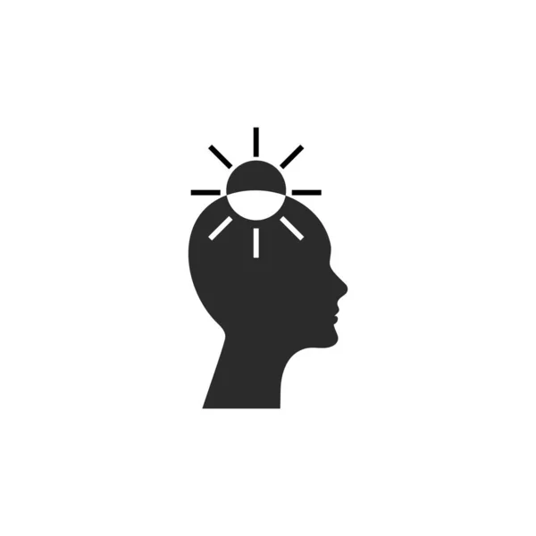 七番目のチャクラ サハワラ 心の光 電球を頭の中に持つ人間のプロフィール ピソロジー アイコン 創造的な脳のロゴ ベクトルシルエット — ストックベクタ