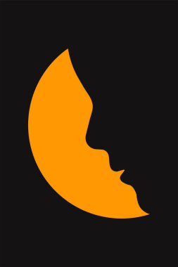 Ayın arka planına karşı kadın profili. Güzel bir kızın yüzü. Güzelliğin sembolü. Kadın profilinin soyut silueti. Vektör posteri