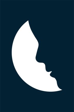 Ayın arka planına karşı kadın profili. Güzel bir kızın yüzü. Güzelliğin sembolü. Kadın profilinin soyut silueti. Vektör posteri