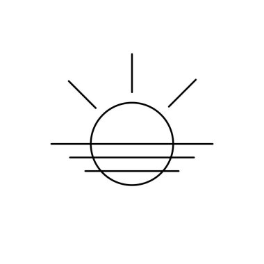 Güneş ve deniz asgari çizgi logosu. Seyahat ikonu. Güneş ve plaj resimleri. Vektör yaz tabelası. Tatil kavramı