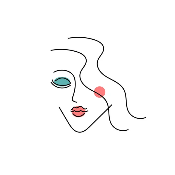 Lindo Rosto Linha Feminina Retrato Mulher Ilustração Beleza Mão Cabeça — Vetor de Stock
