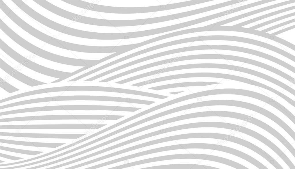 Black and white wavy pattern with curved lines. Striped surface. Vector illustration. Abstract waves banner.