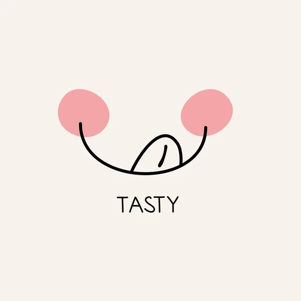 Mouth Licking Tongue Cute Logo Gourmet Icon Delicious Food Sign — Stock Vector