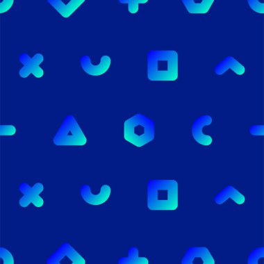 Kusursuz geometrik şekiller soyut modern desenler. Kare, daire ve üçgenle güzel bir arkaplan. Memphis tarzı şablon. Vektör eğilimi illüstrasyonu