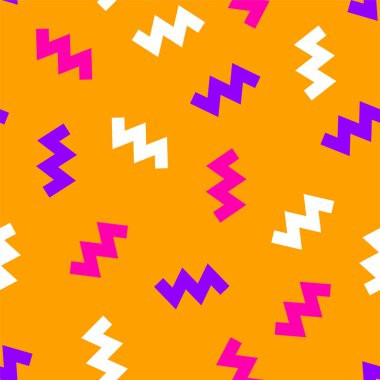 Memphis geometrik kusursuz desen. Zikzak ile soyut modern arkaplan. Broşür için hippi kılıfı. Mamphis stilinde moda şablonu. Vektör deseni
