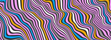 Bozulma çizgileri arka planda. Dikkat dağıtıcı çizgiler, soyut modern model. Op sanat illüzyon dalgaları. Vektör 3 boyutlu eğriler. Dinamik yüzey