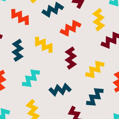 Memphis geometrik kusursuz desen. Zikzak ile soyut modern arkaplan. Broşür için hippi kılıfı. Mamphis stilinde moda şablonu. Vektör deseni