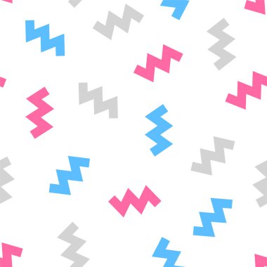 Memphis geometrik kusursuz desen. Zikzak ile soyut modern arkaplan. Broşür için hippi kılıfı. Mamphis stilinde moda şablonu. Vektör deseni