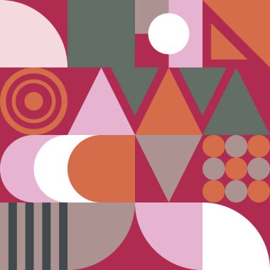 Bauhaus geometrik şekilli kusursuz desen. Bauhaus arka planı üçgenler, daireler ve kareler ile