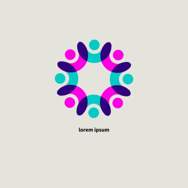 Takım çalışması ikonu, insanların birliği logosu. Arkadaşlık, aile soyut yuvarlak sembol. İş dünyası imzası. Ağ düz konsept