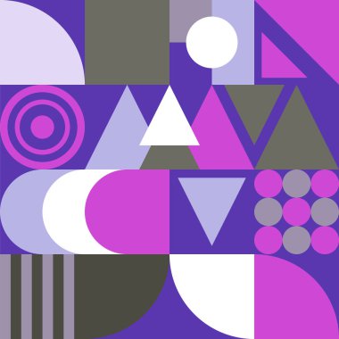 Bauhaus geometrik şekilli kusursuz desen. Bauhaus arka planı üçgenler, daireler ve kareler ile