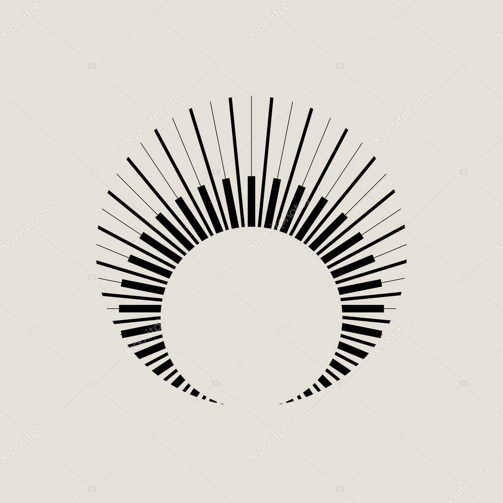 Retro logo element with rays. Round vintage icon with sunburst. Crcle with rays of sun, stars. Winner, award vector symbol