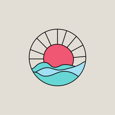 Deniz ve güneş el çizimi logo