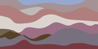 Soyut manzara, dağlar. Doğa arka planı, kahverengi dalgalı desen. Açık hava geometrik manzarası. Antika dağlar taşıyıcı rustik bayrak. Eskiz doğası