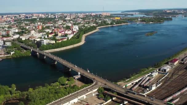 Irkutsk Rusia Puente Angara Vista Río Siberia — Vídeo de stock