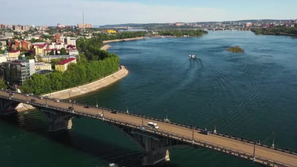 Irkutsk Ryssland Angara Bro Sibirien Utsikt Över Floden — Stockvideo
